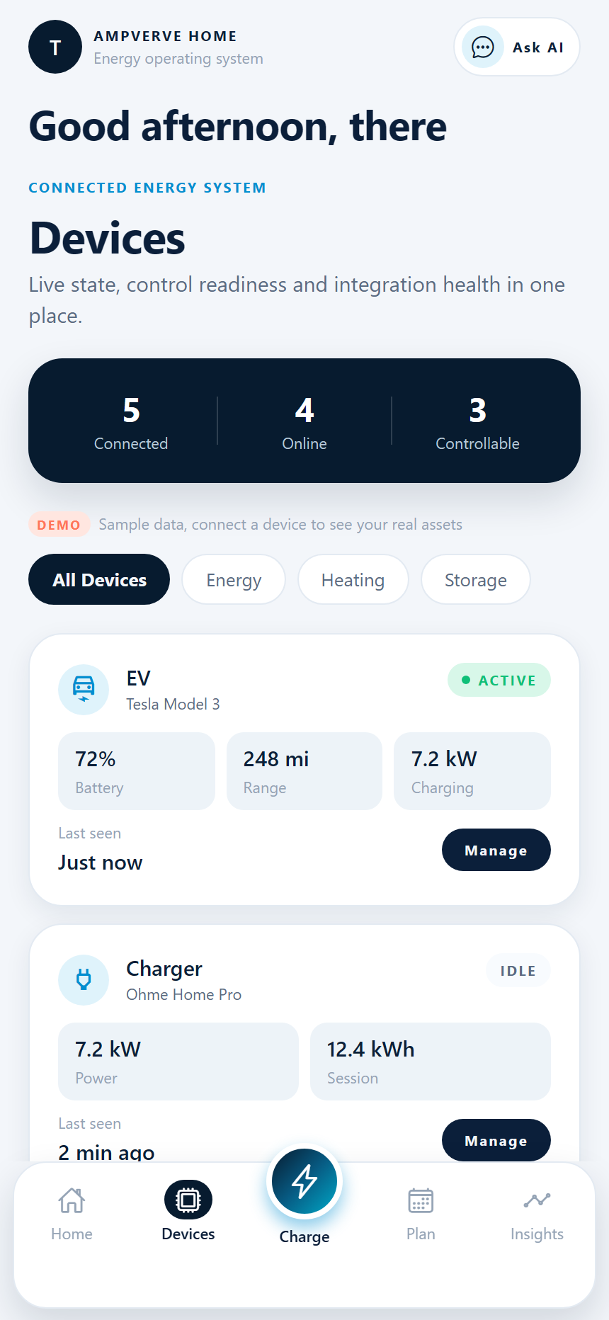 AmpVerve app, connected system view