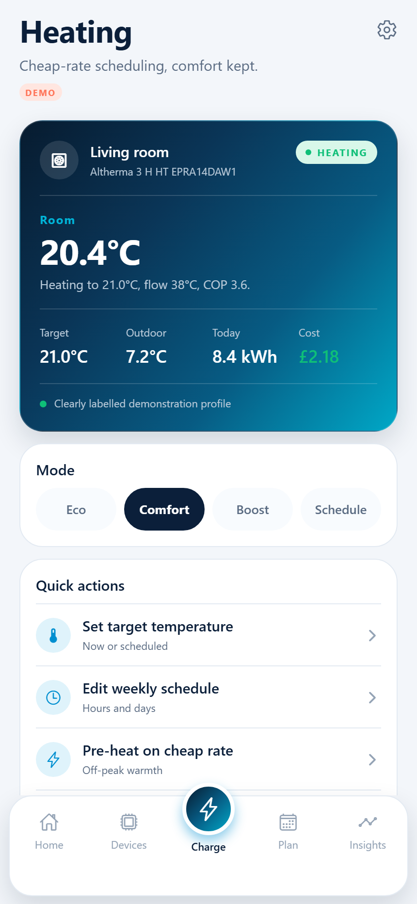 AmpVerve app, smart heating